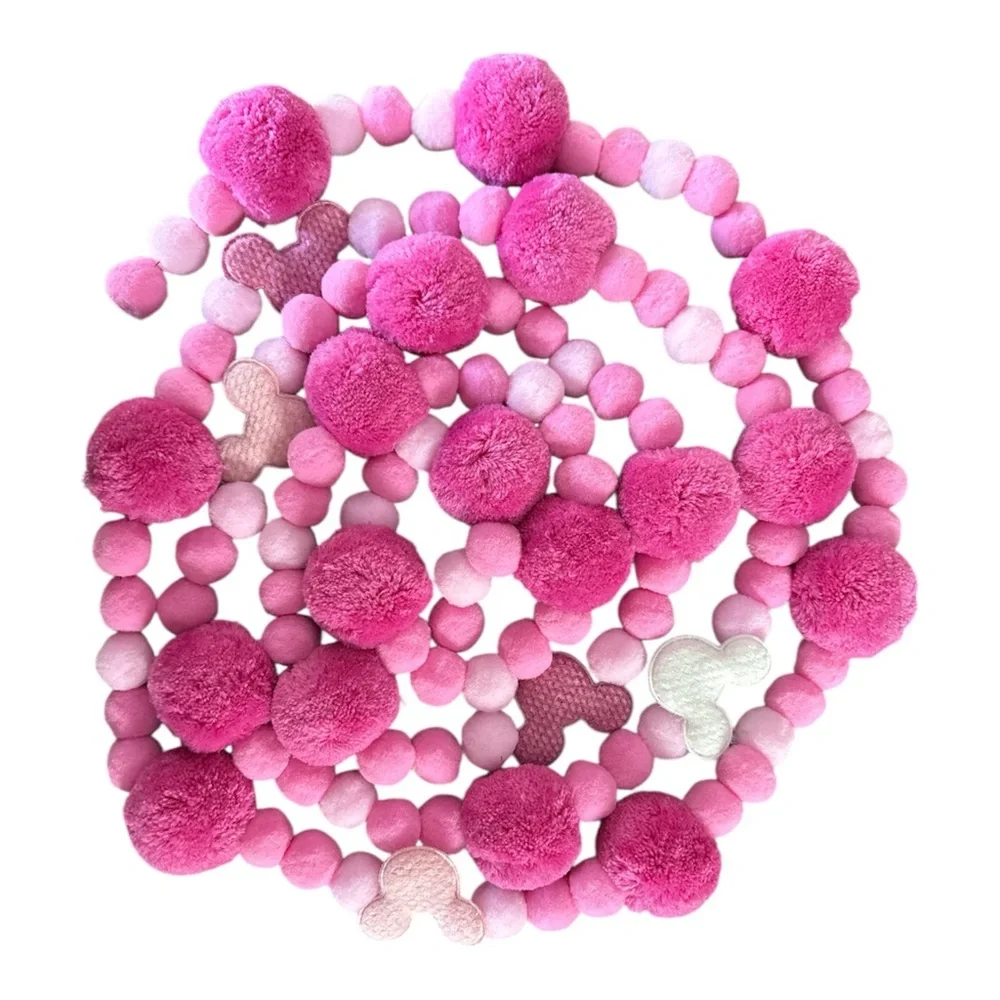 9 ft Valentine's Day Pinks Disney Mickey Pom Pom Garland Handmade black thread